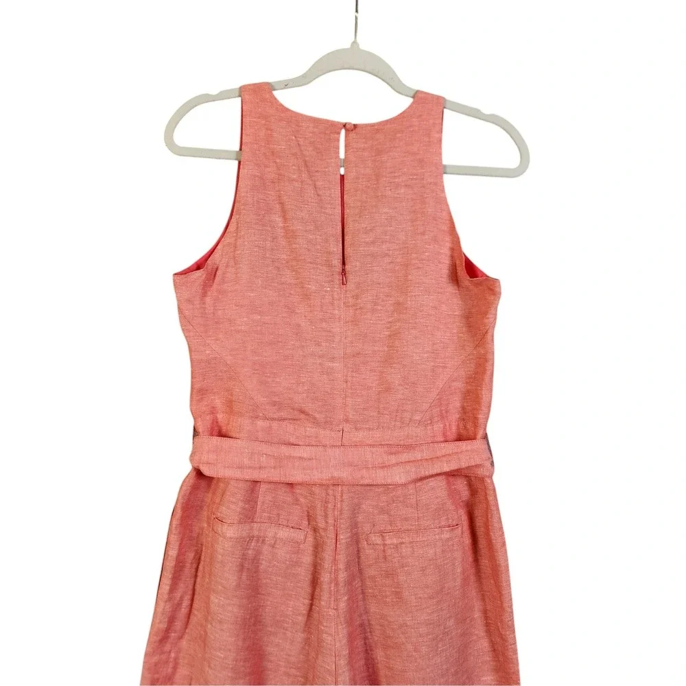 Banana Republic Womens Linen Cotton Cropped Jumpsuit Size 4 Coral‎ Orange Belted